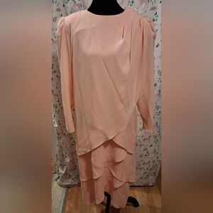 EUC Vintage LCE NY Peach Bead Sequin Embellish Wedding Formal Dress SZ 8